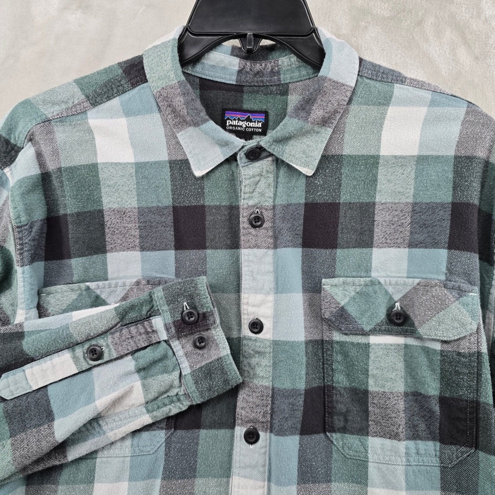Patagonia Flannel Shirt Mens XL Green Plaid Organic Cotton Long Sleeve Button Up